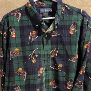 Ralph Lauren Green and Blue Plaid Shirt with Skiing Bear